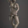 Muscular girl 3D character Veda  on pedestal clay render