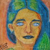 Pretty Girl with Blue Eyes, Blue Lips and Hair