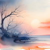 Sunset by the Misty Lake 