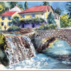 Houses by the waterfall