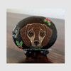 Dachshund & Holly Dot Art River Stone