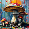 Colorful Mushrooms in Dripping Paint