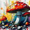 Colorful Mushrooms in a Splash of Paint