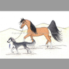 Arabian Horse and Saluki Dog Whiimsical Illustration