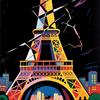 Eiffel Tower at Night in Neon Colors