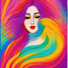 Colorful Woman with Flowing Hair