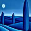Moonlit Blue Landscape