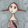 Aceo Original Painting Girl With Crow 