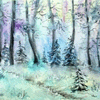 Winter snow wood aceo original painting