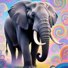 Vibrant Elephant in Psychedelic Swirls