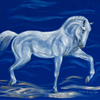 White horse on blue velvet