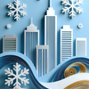 Winter Cityscape with Snowflakes #1