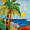 Colorful Tropical Seascape with Palms