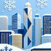 Winter Cityscape with Snowflakes