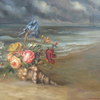 Dusk. Flowers and the sea.