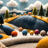Whimsical Countryside with Rolled Yarn Cars