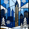 City Skyline in Winter Scene