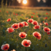 Field of Poppies at Sunset