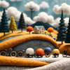 Whimsical Bicycle Journey through Yarn Hills