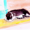 Petey Waits for Pico to Come Off the Ceiling Watercolor