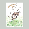 Whimsical Brindle Dog Fetching an Antler ACEO 