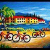 Bicycles by a Vibrant Seaside Town