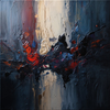 Abstract Expressionism – Textured Red, Blue & Ivory Painting