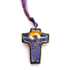 Pottery Studio Stoneware ceramic 22K Gold Blue glaze Tau cross pendant, necklace, saint francis cros