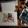 Still life with apples drawing process