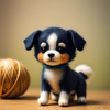 Adorable Puppy and Yarn Ball 