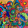 (sold) colorful abstract DONUTS 50*60cm artistic panel, flat
