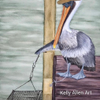 Pelican with oyster trap