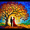 Autumn Romance Beneath Vibrant Tree