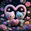 Cute Teddy Bears in a Heart Garden