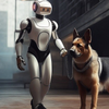 Android Child With German Shepard in a Dystopian Landscape