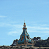 blue steeple against blue sky