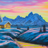 Tetons Winter Cabin at Sunset 