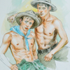 Watercolor  Two Handsome Models