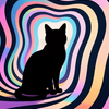 Cat Silhouette in Psychedelic Swirl