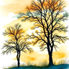 Silhouette of Bare Trees at Sunset