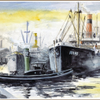 Harbor tug in action at the beginning of the last century