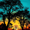 Silhouetted Trees Against Colorful Sunset