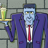 Creepy Blue Monster Butler With Green Drink Bkgrd2
