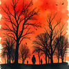Silhouettes Against an Orange Sky