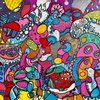 (sold) detailed colorful ROBOT. Linen stretched canvas, acrylic, ready to hang. 46*55*2cm. 2020