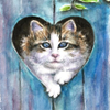 Cat in love watercolor painting