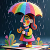 Colorful Character Holding Rainbow Umbrella