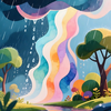 Colorful Rainfall in Enchanted Forest