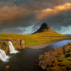 Mt. Kirkjufell & Kirkjufellsfoss at sunset