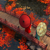 Umbrellas on a bridge